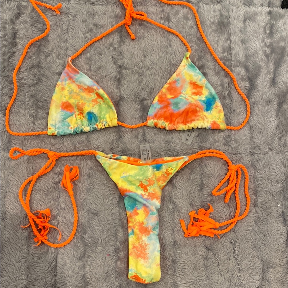 NEW Multicolor Tie-Dye Bikini with Orange Accents